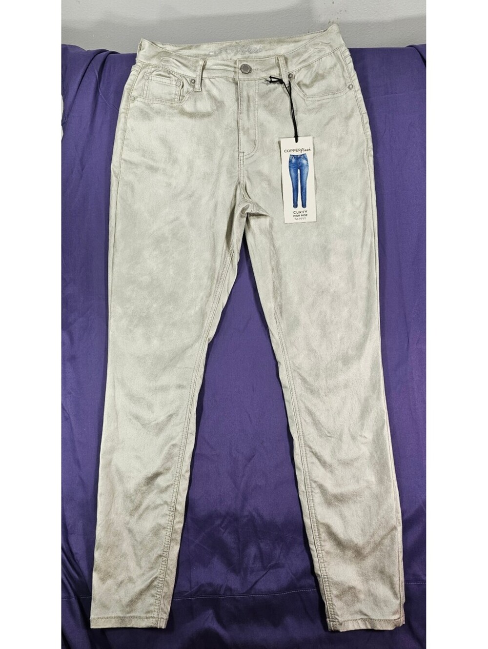 Copperflash Ladies Curvy High Rise Skinny Jeans. Size 10. Silver White Wash